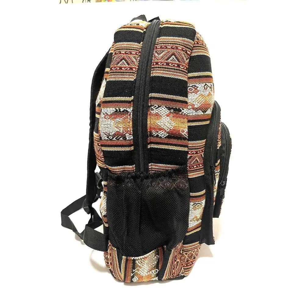 Handmade Peruvian Fabric Backpack Llama Design Colorful Item in USA